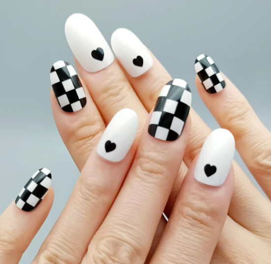 Black And White Checker Nail Design