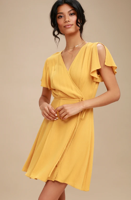 Lulu's Harbor Point Mustard Yellow Wrap Dress