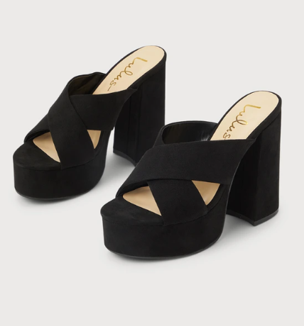 Lulu's Aliany Black Suede Platform Slide Sandals