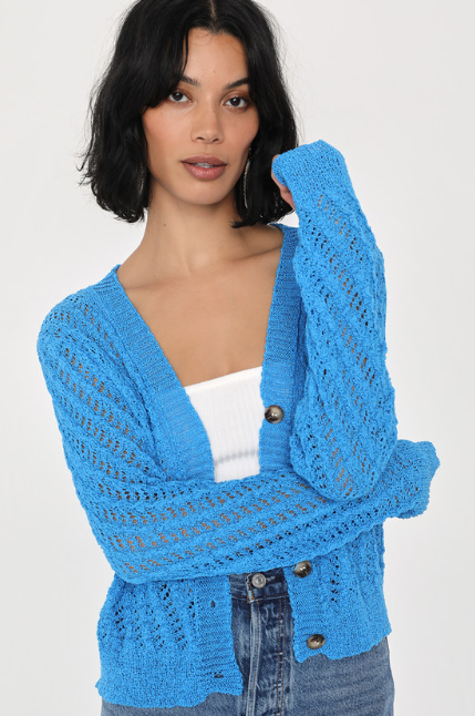 Lulu's Stylish Layer Blue Loose Knit Button-Up Cardigan Sweater